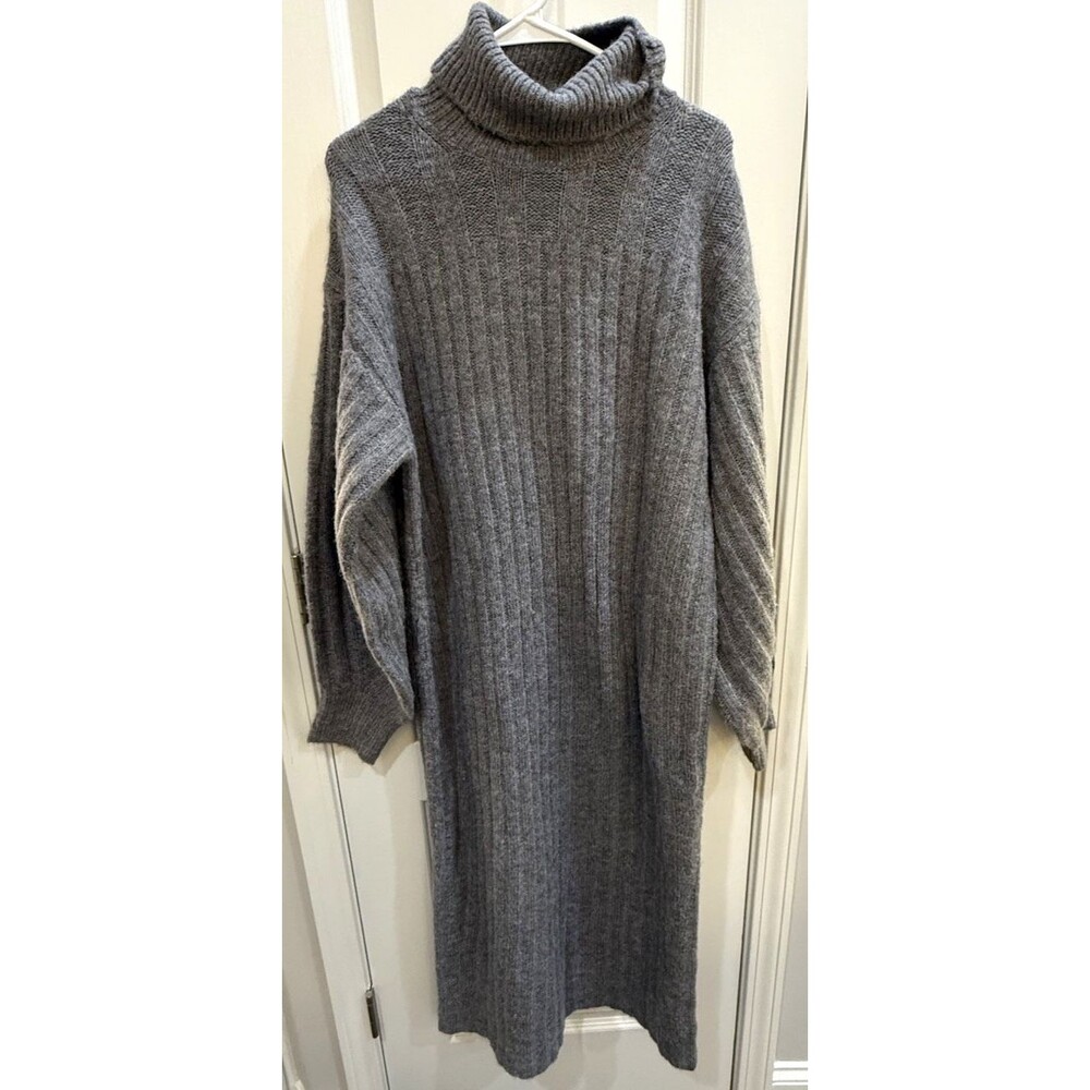 Women's Anthropologie Gray Turtleneck Ribbed Sweater Dress Size S Maxi Comfy